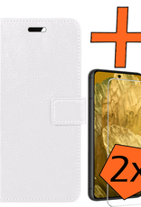 Nomfy Hoesje Geschikt voor Google Pixel 8a Hoes Bookcase Flipcase Book Cover Met 2x Screenprotector - Hoes Geschikt voor Google Pixel 8a Hoesje Book Case - Wit