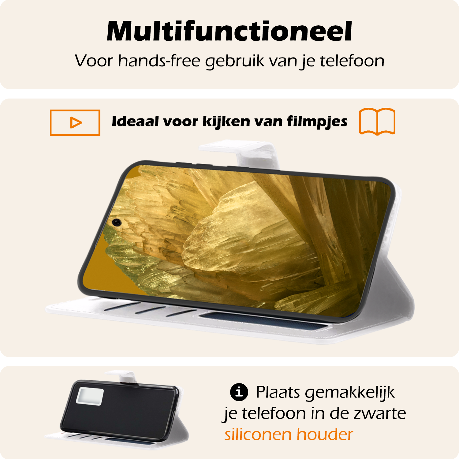 Nomfy Hoesje Geschikt voor Google Pixel 8a Hoes Bookcase Flipcase Book Cover Met 2x Screenprotector - Hoes Geschikt voor Google Pixel 8a Hoesje Book Case - Wit