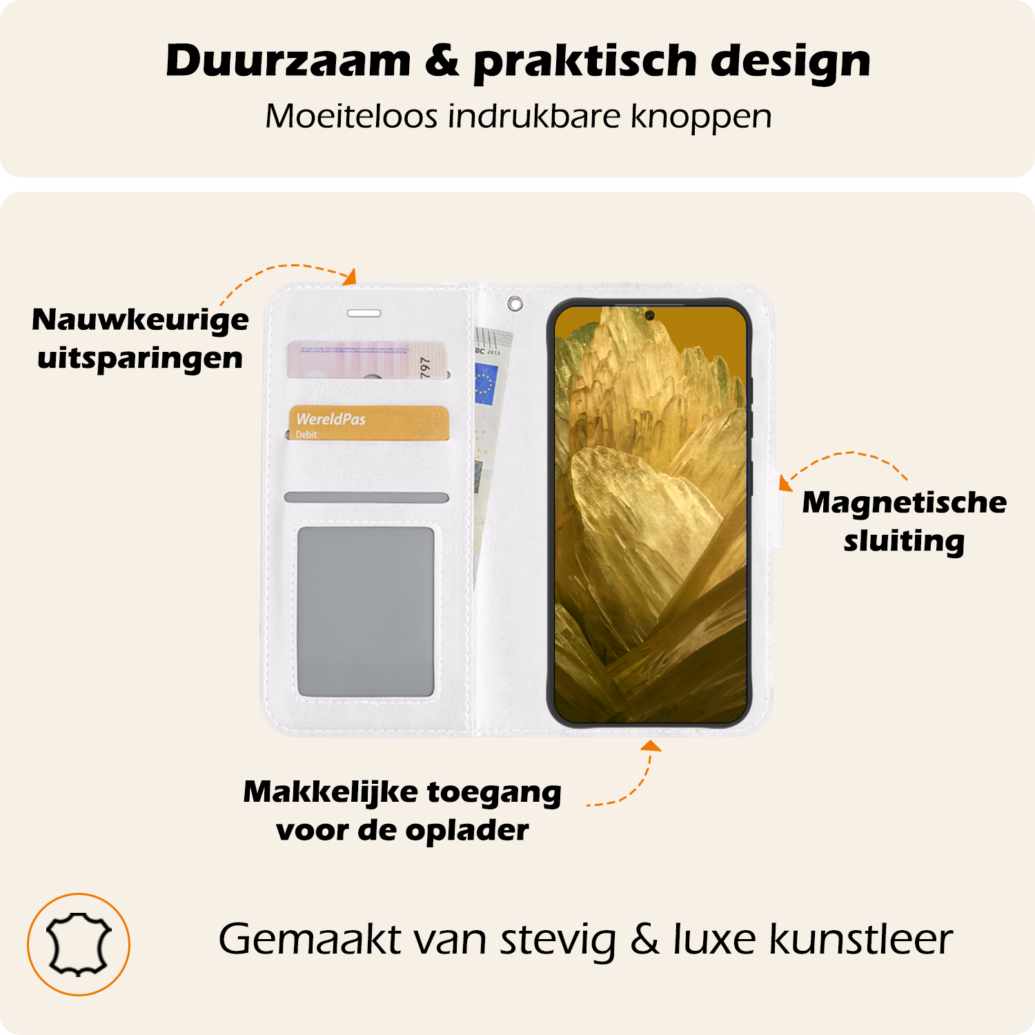 Nomfy Hoesje Geschikt voor Google Pixel 8a Hoes Bookcase Flipcase Book Cover Met 2x Screenprotector - Hoes Geschikt voor Google Pixel 8a Hoesje Book Case - Wit