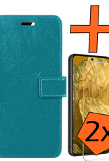 Nomfy Hoesje Geschikt voor Google Pixel 8a Hoes Bookcase Flipcase Book Cover Met 2x Screenprotector - Hoes Geschikt voor Google Pixel 8a Hoesje Book Case - Turquoise