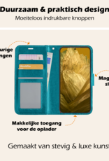 Nomfy Hoesje Geschikt voor Google Pixel 8a Hoes Bookcase Flipcase Book Cover Met 2x Screenprotector - Hoes Geschikt voor Google Pixel 8a Hoesje Book Case - Turquoise