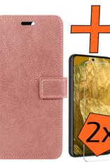 Nomfy Hoesje Geschikt voor Google Pixel 8a Hoes Bookcase Flipcase Book Cover Met 2x Screenprotector - Hoes Geschikt voor Google Pixel 8a Hoesje Book Case - Rosé goud