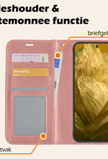 Nomfy Hoesje Geschikt voor Google Pixel 8a Hoes Bookcase Flipcase Book Cover Met 2x Screenprotector - Hoes Geschikt voor Google Pixel 8a Hoesje Book Case - Rosé goud