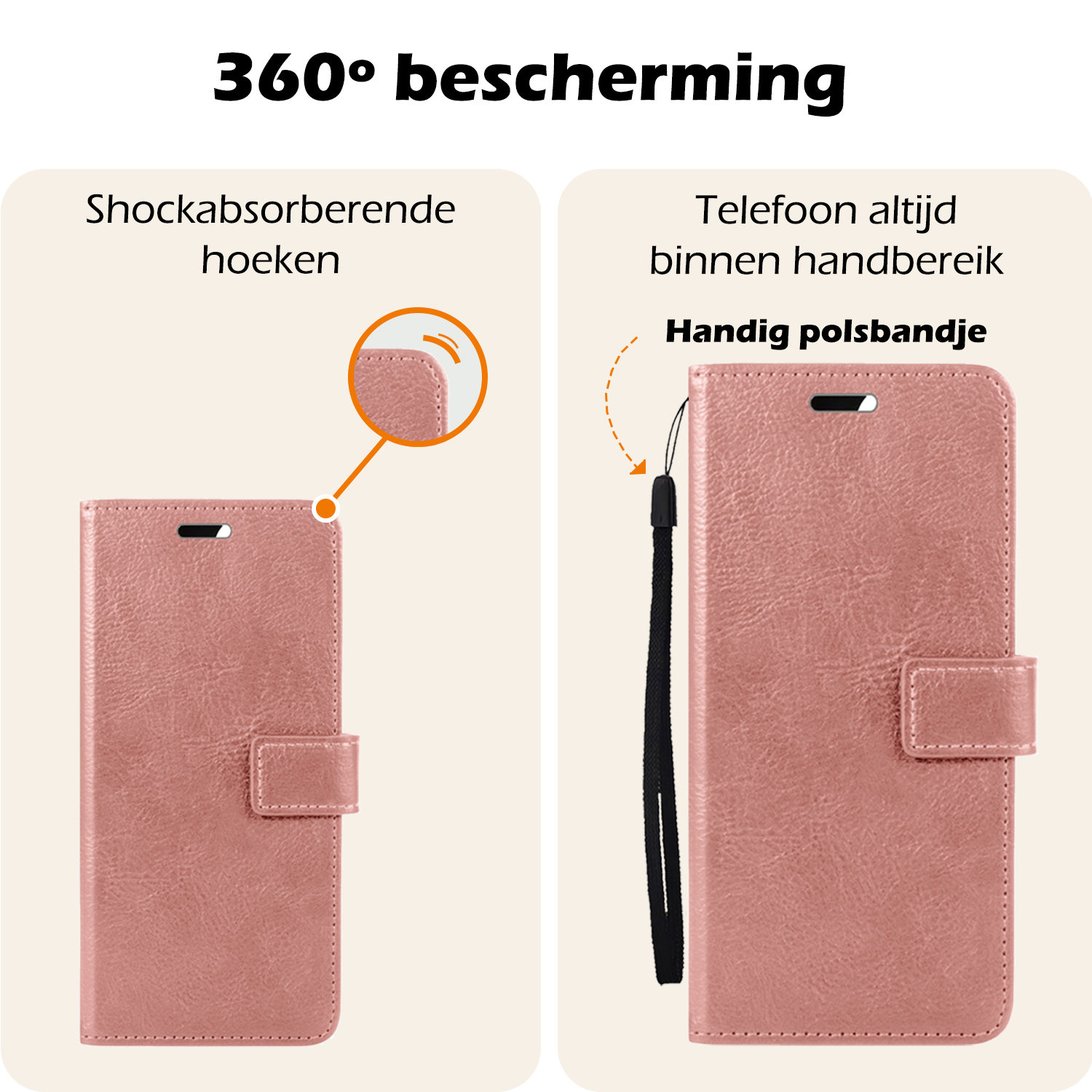 Nomfy Hoesje Geschikt voor Google Pixel 8a Hoes Bookcase Flipcase Book Cover Met 2x Screenprotector - Hoes Geschikt voor Google Pixel 8a Hoesje Book Case - Rosé goud