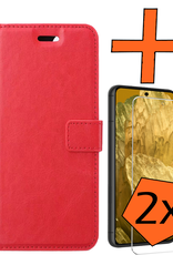 Nomfy Hoesje Geschikt voor Google Pixel 8a Hoes Bookcase Flipcase Book Cover Met 2x Screenprotector - Hoes Geschikt voor Google Pixel 8a Hoesje Book Case - Rood