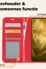 Nomfy Hoesje Geschikt voor Google Pixel 8a Hoes Bookcase Flipcase Book Cover Met 2x Screenprotector - Hoes Geschikt voor Google Pixel 8a Hoesje Book Case - Rood