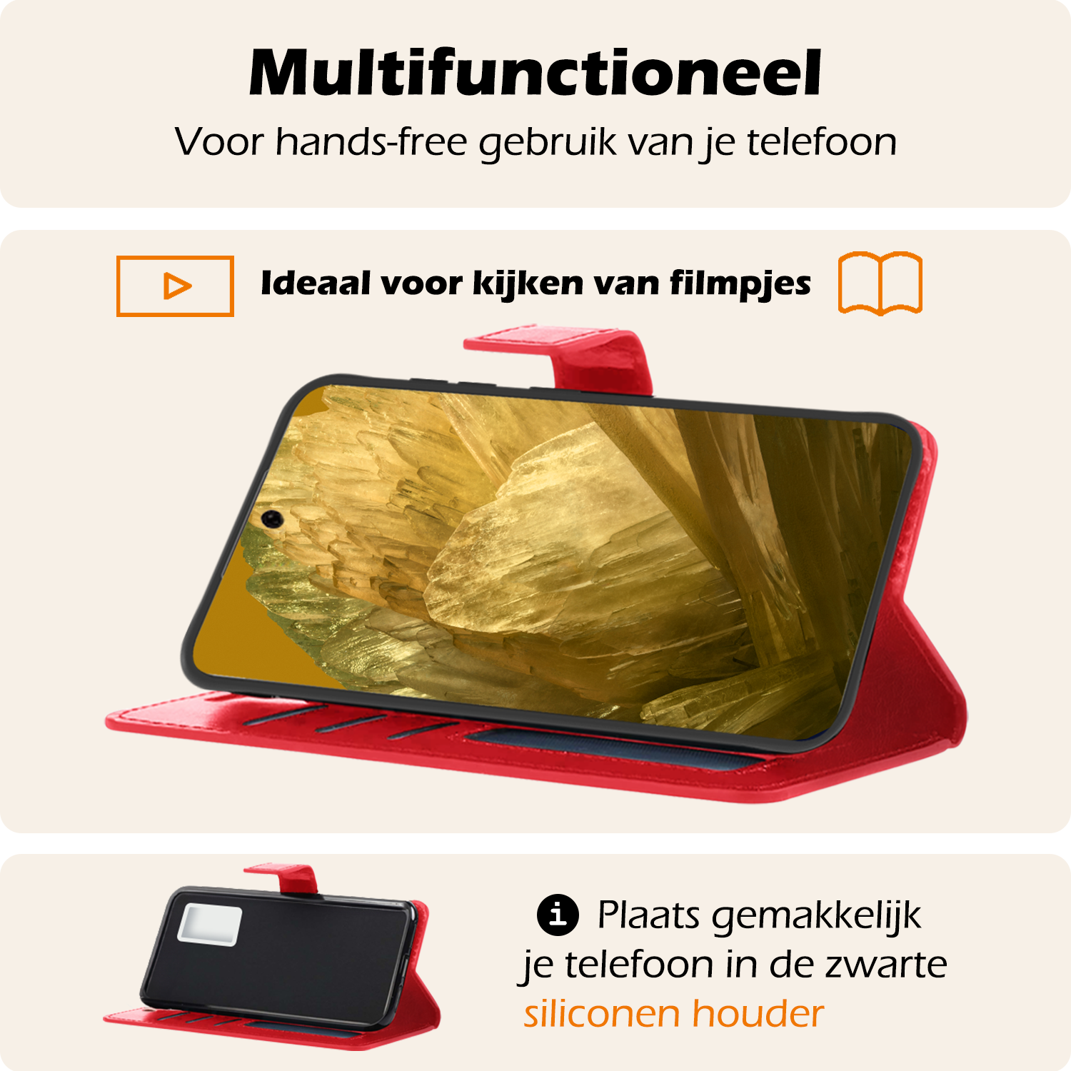 Nomfy Hoesje Geschikt voor Google Pixel 8a Hoes Bookcase Flipcase Book Cover Met 2x Screenprotector - Hoes Geschikt voor Google Pixel 8a Hoesje Book Case - Rood