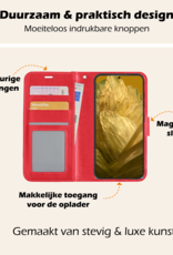 Nomfy Hoesje Geschikt voor Google Pixel 8a Hoes Bookcase Flipcase Book Cover Met 2x Screenprotector - Hoes Geschikt voor Google Pixel 8a Hoesje Book Case - Rood