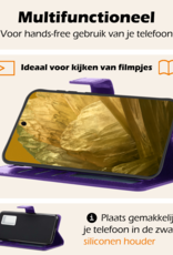 Nomfy Hoesje Geschikt voor Google Pixel 8a Hoes Bookcase Flipcase Book Cover Met 2x Screenprotector - Hoes Geschikt voor Google Pixel 8a Hoesje Book Case - Paars