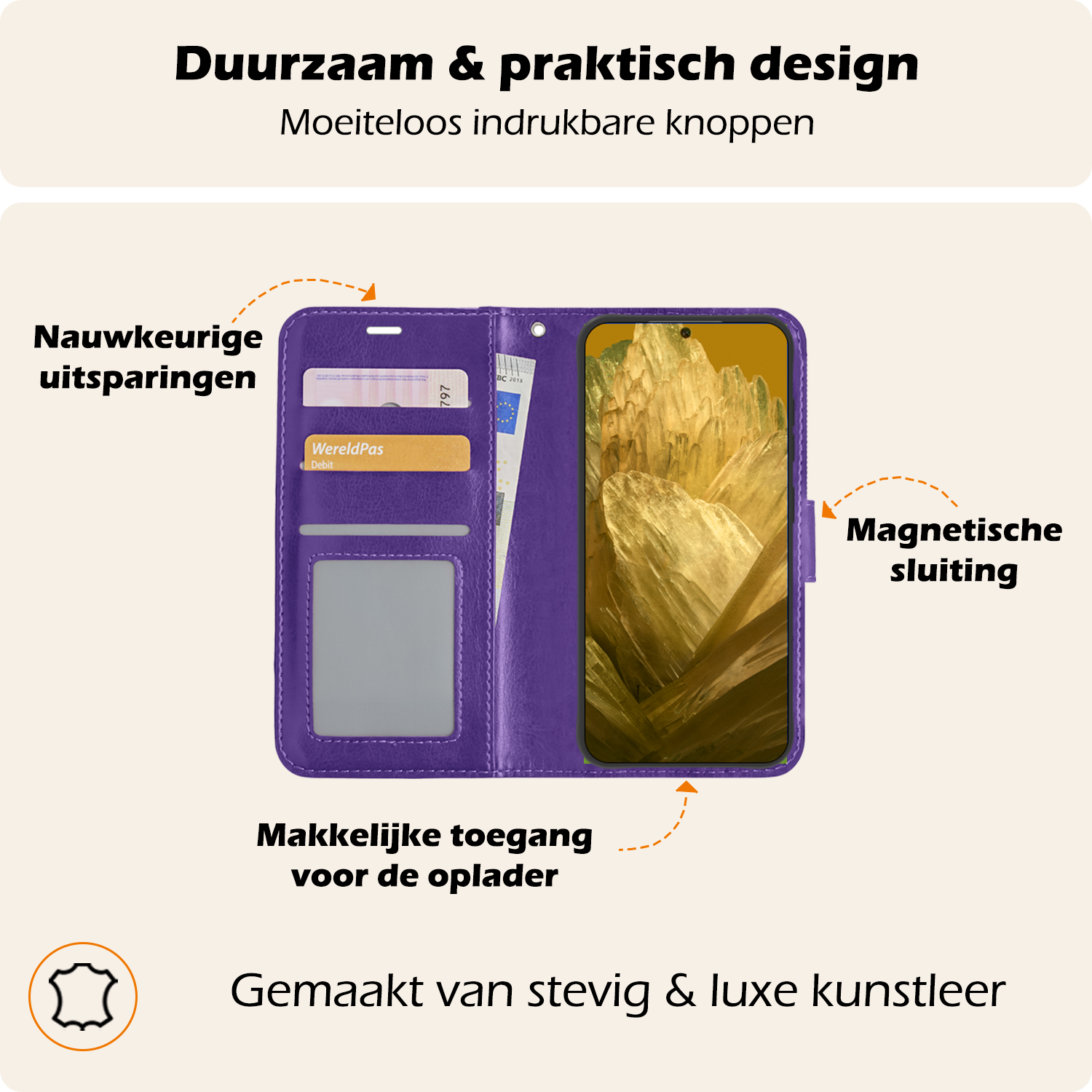 Nomfy Hoesje Geschikt voor Google Pixel 8a Hoes Bookcase Flipcase Book Cover Met 2x Screenprotector - Hoes Geschikt voor Google Pixel 8a Hoesje Book Case - Paars