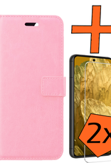 Nomfy Hoesje Geschikt voor Google Pixel 8a Hoes Bookcase Flipcase Book Cover Met 2x Screenprotector - Hoes Geschikt voor Google Pixel 8a Hoesje Book Case - Lichtroze