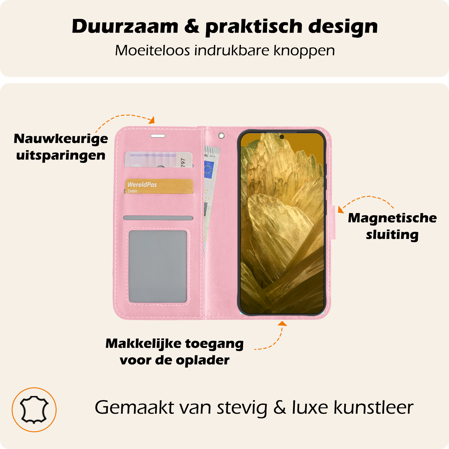 Nomfy Hoesje Geschikt voor Google Pixel 8a Hoes Bookcase Flipcase Book Cover Met 2x Screenprotector - Hoes Geschikt voor Google Pixel 8a Hoesje Book Case - Lichtroze