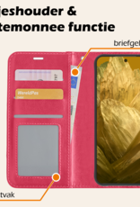 Nomfy Hoesje Geschikt voor Google Pixel 8a Hoes Bookcase Flipcase Book Cover Met 2x Screenprotector - Hoes Geschikt voor Google Pixel 8a Hoesje Book Case - Donkerroze