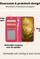 Nomfy Hoesje Geschikt voor Google Pixel 8a Hoes Bookcase Flipcase Book Cover Met 2x Screenprotector - Hoes Geschikt voor Google Pixel 8a Hoesje Book Case - Donkerroze