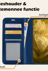 Nomfy Hoesje Geschikt voor Google Pixel 8a Hoes Bookcase Flipcase Book Cover Met 2x Screenprotector - Hoes Geschikt voor Google Pixel 8a Hoesje Book Case - Donkerblauw
