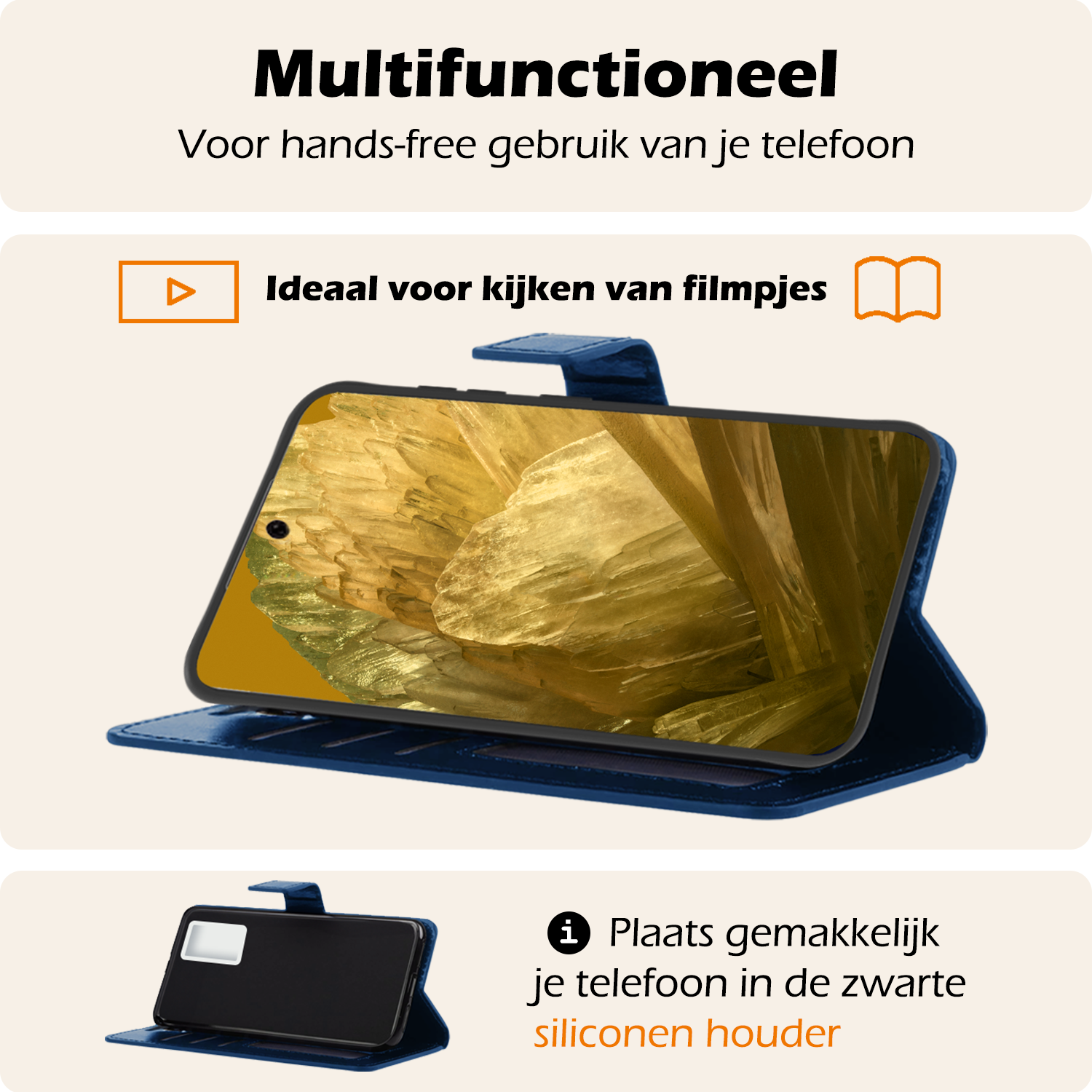 Nomfy Hoesje Geschikt voor Google Pixel 8a Hoes Bookcase Flipcase Book Cover Met 2x Screenprotector - Hoes Geschikt voor Google Pixel 8a Hoesje Book Case - Donkerblauw