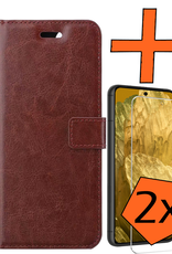 Nomfy Hoesje Geschikt voor Google Pixel 8a Hoes Bookcase Flipcase Book Cover Met 2x Screenprotector - Hoes Geschikt voor Google Pixel 8a Hoesje Book Case - Bruin