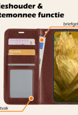 Nomfy Hoesje Geschikt voor Google Pixel 8a Hoes Bookcase Flipcase Book Cover Met 2x Screenprotector - Hoes Geschikt voor Google Pixel 8a Hoesje Book Case - Bruin