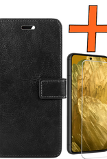 Nomfy Hoesje Geschikt voor Google Pixel 8a Hoes Bookcase Flipcase Book Cover Met Screenprotector - Hoes Geschikt voor Google Pixel 8a Hoesje Book Case - Zwart