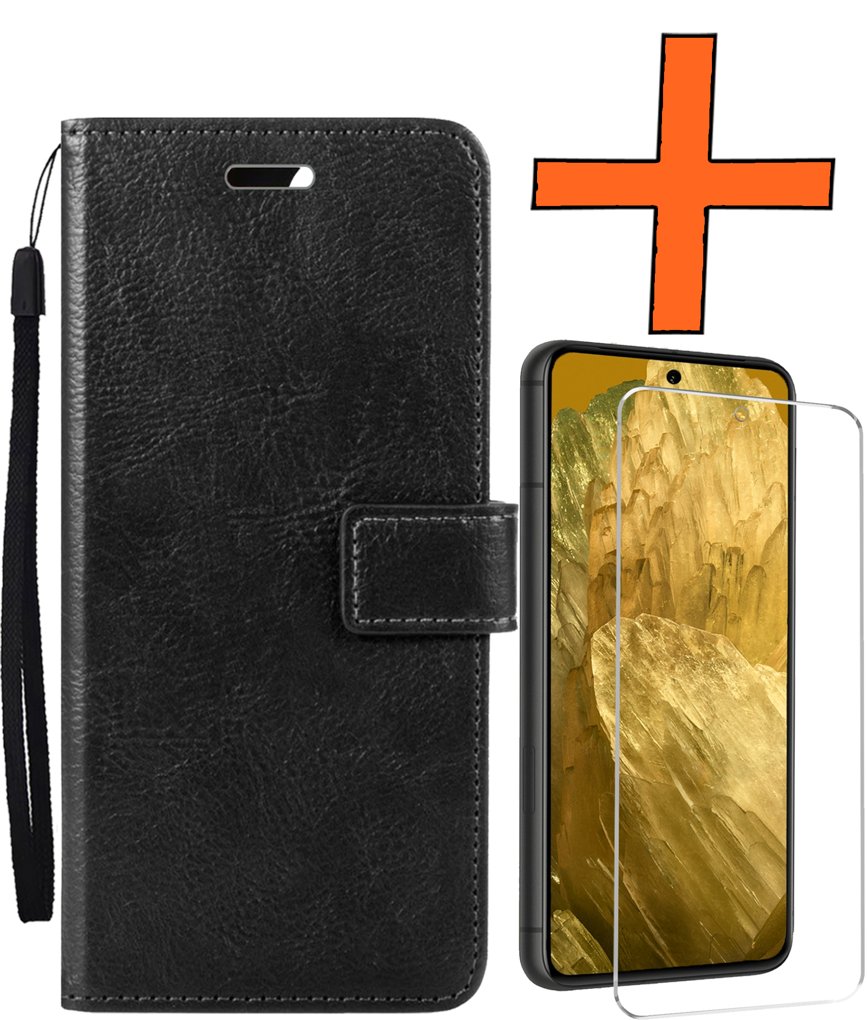 Nomfy Hoesje Geschikt voor Google Pixel 8a Hoes Bookcase Flipcase Book Cover Met Screenprotector - Hoes Geschikt voor Google Pixel 8a Hoesje Book Case - Zwart