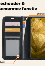 Nomfy Hoesje Geschikt voor Google Pixel 8a Hoes Bookcase Flipcase Book Cover Met Screenprotector - Hoes Geschikt voor Google Pixel 8a Hoesje Book Case - Zwart