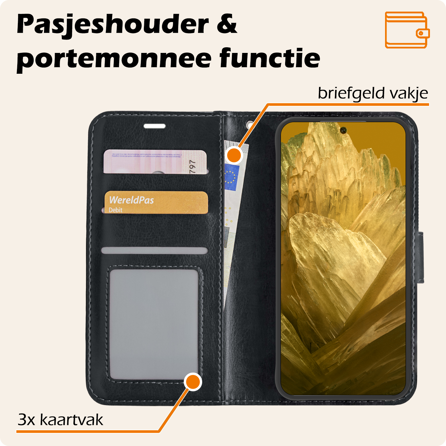 Nomfy Hoesje Geschikt voor Google Pixel 8a Hoes Bookcase Flipcase Book Cover Met Screenprotector - Hoes Geschikt voor Google Pixel 8a Hoesje Book Case - Zwart