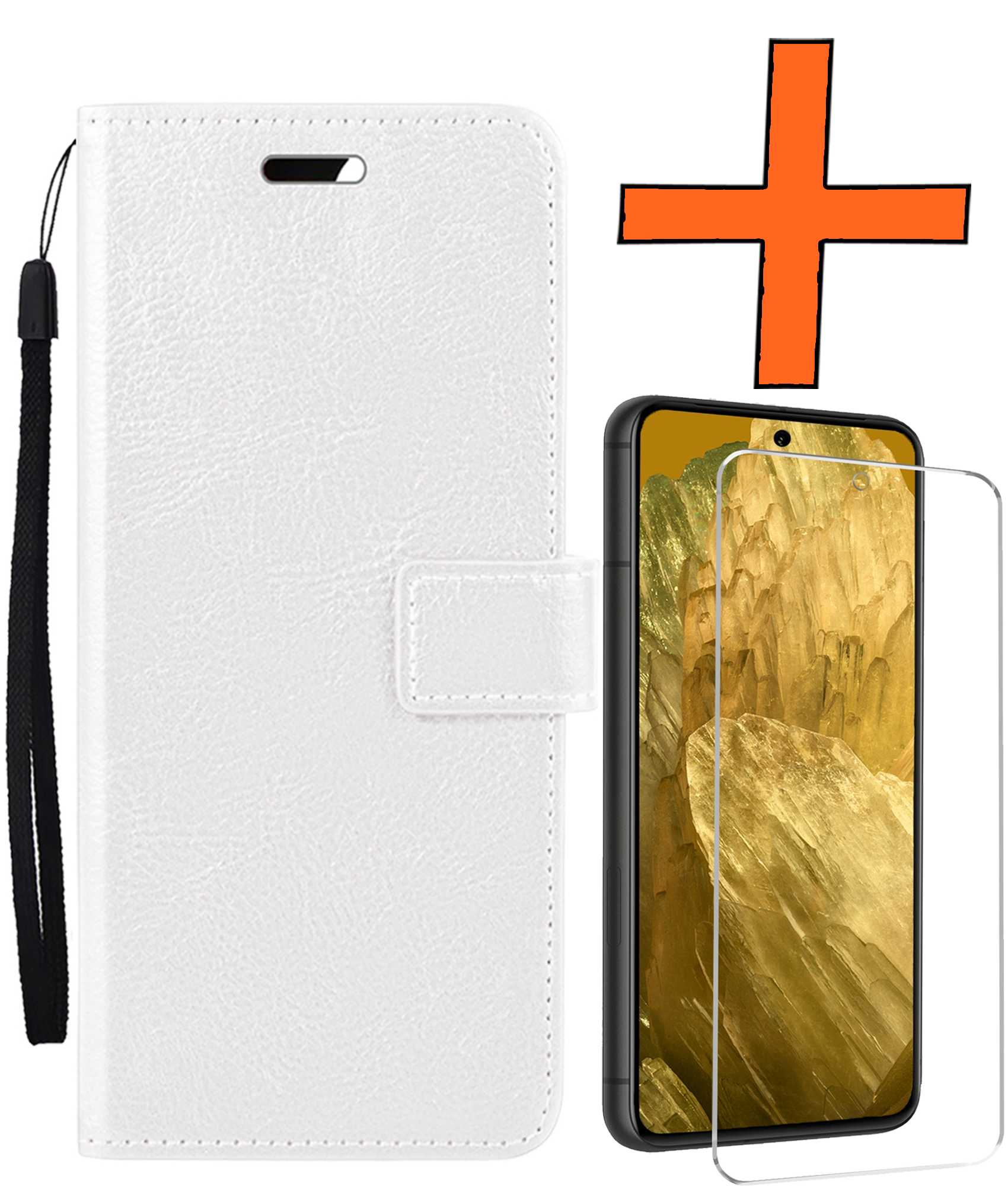 Nomfy Hoesje Geschikt voor Google Pixel 8a Hoes Bookcase Flipcase Book Cover Met Screenprotector - Hoes Geschikt voor Google Pixel 8a Hoesje Book Case - Wit