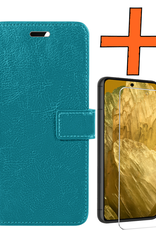 Nomfy Hoesje Geschikt voor Google Pixel 8a Hoes Bookcase Flipcase Book Cover Met Screenprotector - Hoes Geschikt voor Google Pixel 8a Hoesje Book Case - Turquoise