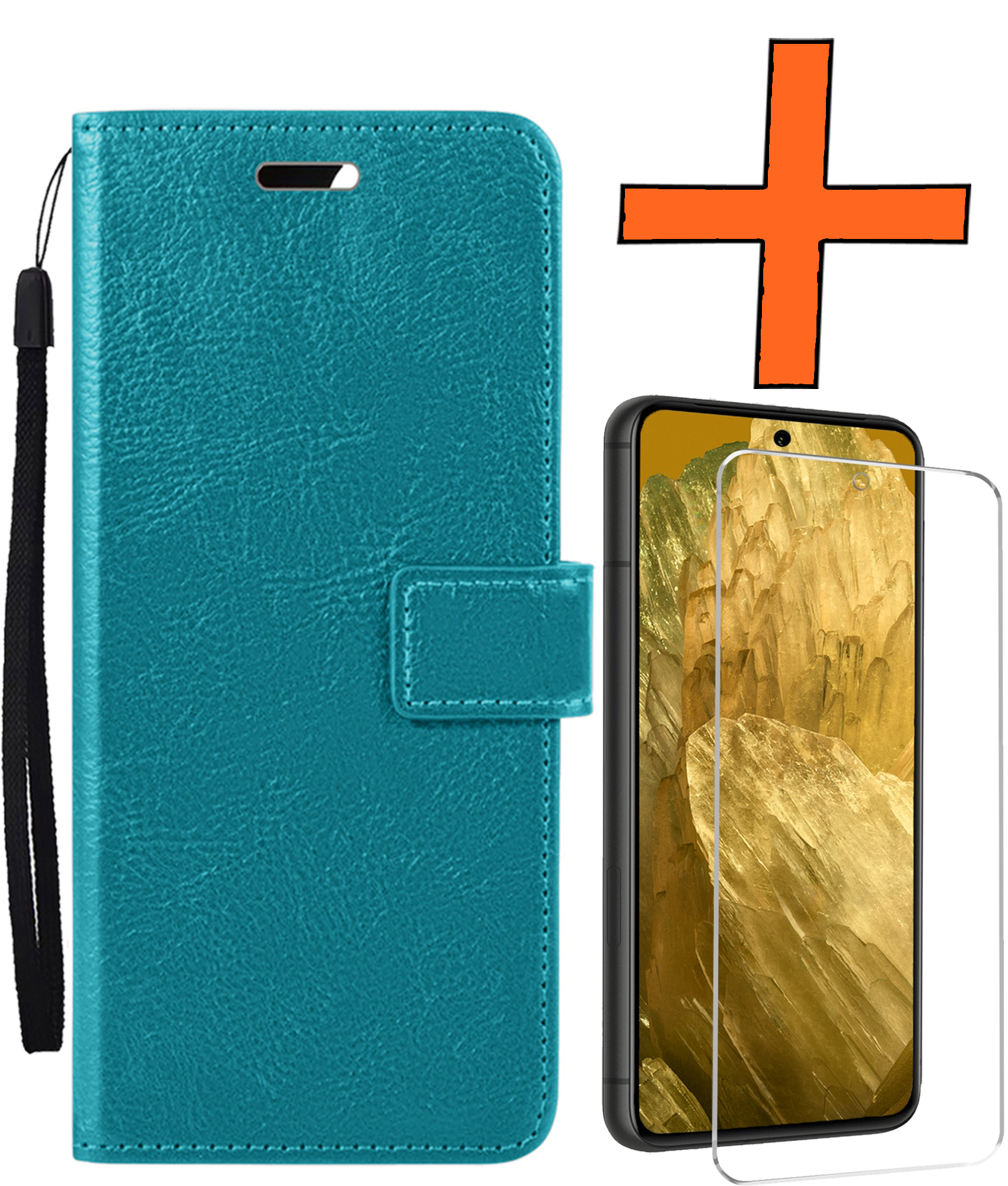 Nomfy Hoesje Geschikt voor Google Pixel 8a Hoes Bookcase Flipcase Book Cover Met Screenprotector - Hoes Geschikt voor Google Pixel 8a Hoesje Book Case - Turquoise