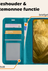 Nomfy Hoesje Geschikt voor Google Pixel 8a Hoes Bookcase Flipcase Book Cover Met Screenprotector - Hoes Geschikt voor Google Pixel 8a Hoesje Book Case - Turquoise