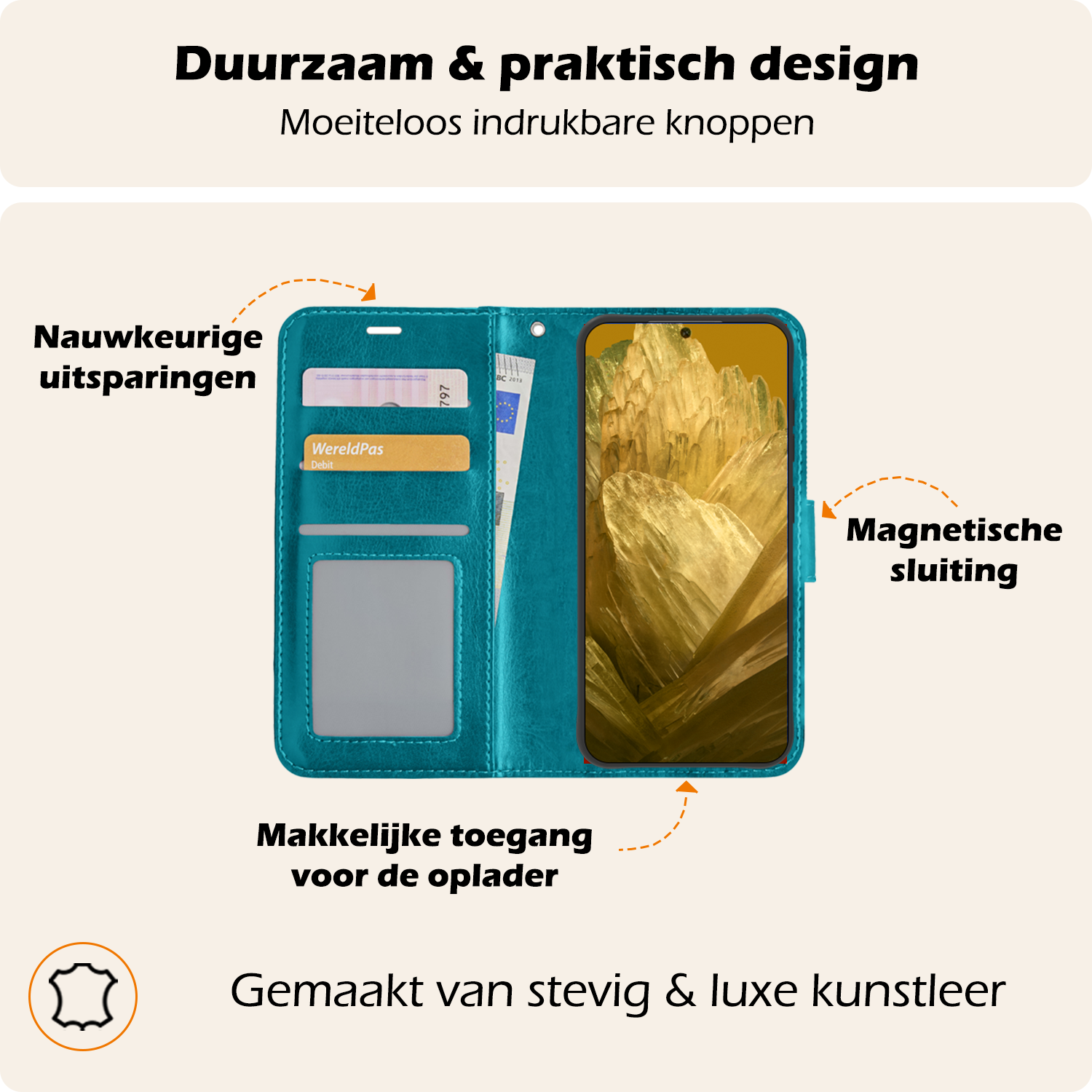 Nomfy Hoesje Geschikt voor Google Pixel 8a Hoes Bookcase Flipcase Book Cover Met Screenprotector - Hoes Geschikt voor Google Pixel 8a Hoesje Book Case - Turquoise