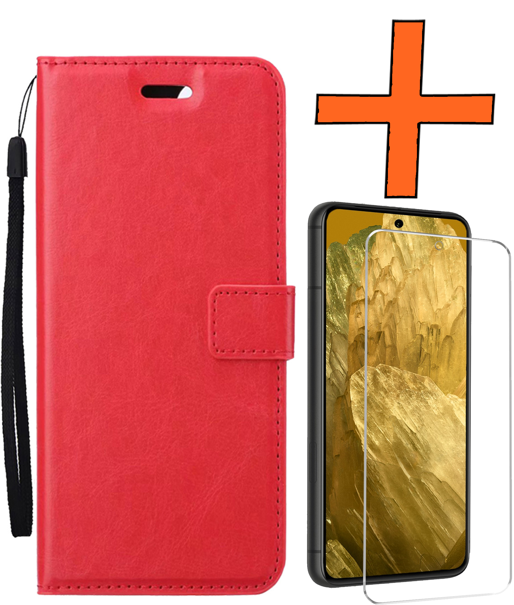Nomfy Hoesje Geschikt voor Google Pixel 8a Hoes Bookcase Flipcase Book Cover Met Screenprotector - Hoes Geschikt voor Google Pixel 8a Hoesje Book Case - Rood