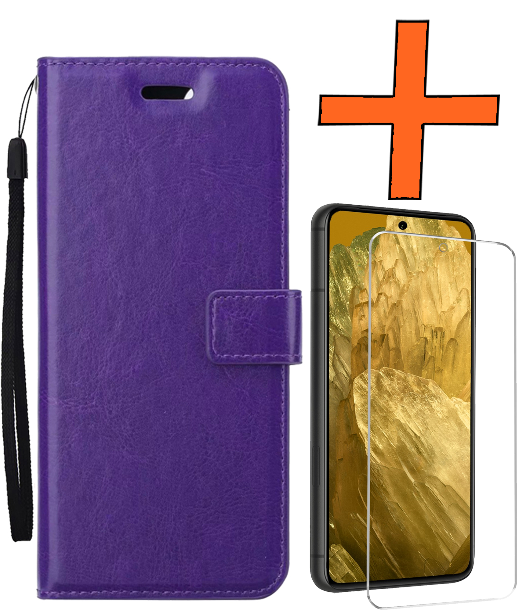 Nomfy Hoesje Geschikt voor Google Pixel 8a Hoes Bookcase Flipcase Book Cover Met Screenprotector - Hoes Geschikt voor Google Pixel 8a Hoesje Book Case - Paars