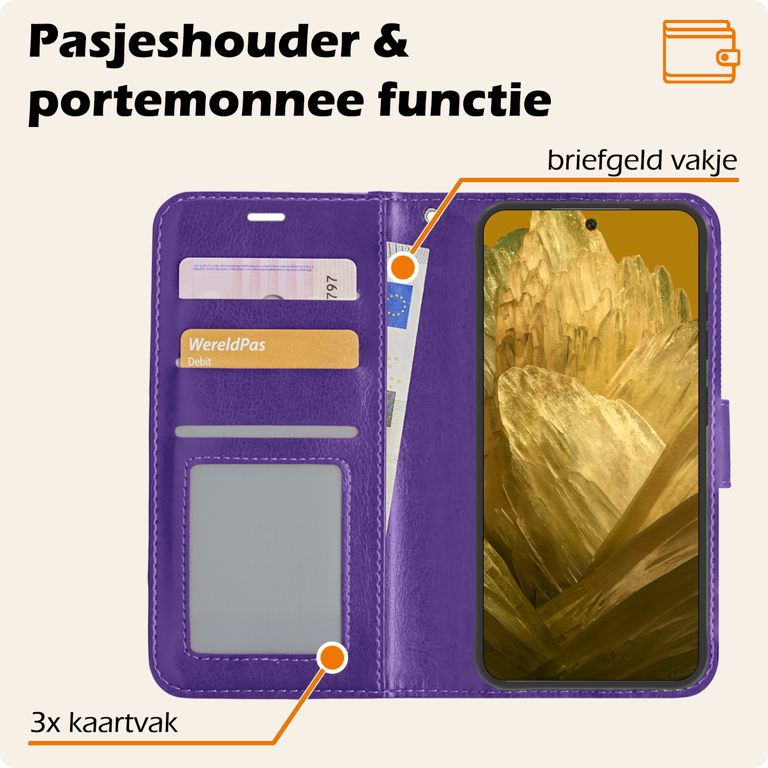 Nomfy Hoesje Geschikt voor Google Pixel 8a Hoes Bookcase Flipcase Book Cover Met Screenprotector - Hoes Geschikt voor Google Pixel 8a Hoesje Book Case - Paars