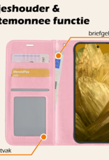 Nomfy Hoesje Geschikt voor Google Pixel 8a Hoes Bookcase Flipcase Book Cover Met Screenprotector - Hoes Geschikt voor Google Pixel 8a Hoesje Book Case - Lichtroze