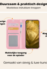 Nomfy Hoesje Geschikt voor Google Pixel 8a Hoes Bookcase Flipcase Book Cover Met Screenprotector - Hoes Geschikt voor Google Pixel 8a Hoesje Book Case - Lichtroze