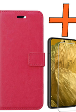 Nomfy Hoesje Geschikt voor Google Pixel 8a Hoes Bookcase Flipcase Book Cover Met Screenprotector - Hoes Geschikt voor Google Pixel 8a Hoesje Book Case - Donkerroze