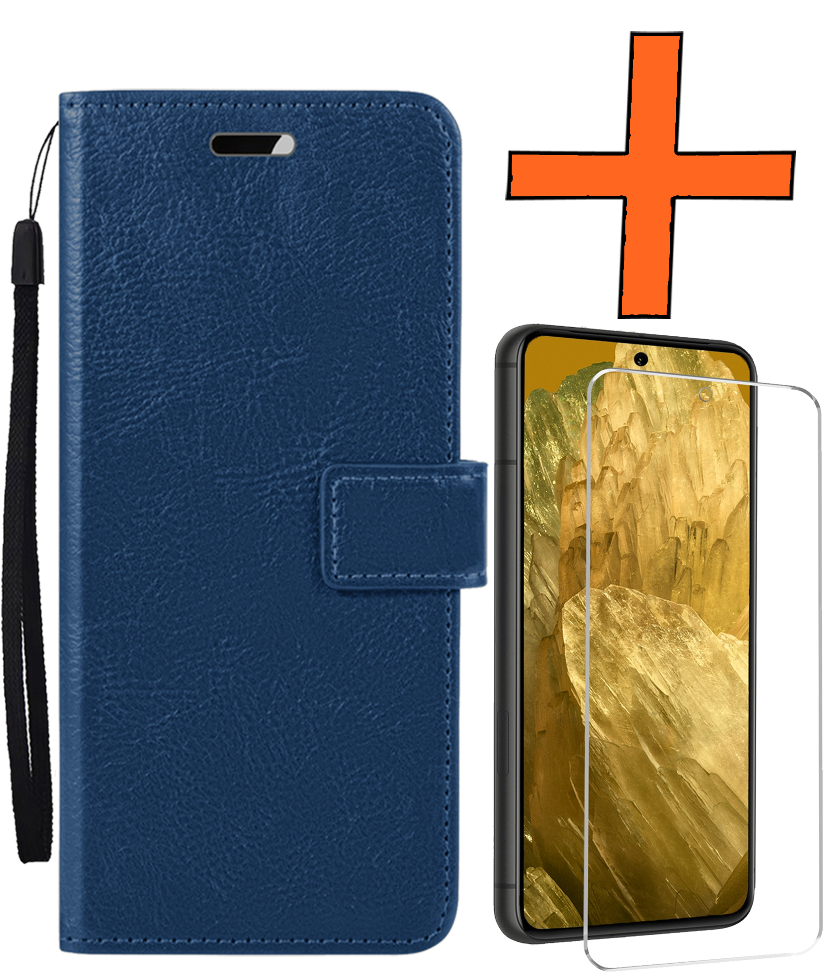 Nomfy Hoesje Geschikt voor Google Pixel 8a Hoes Bookcase Flipcase Book Cover Met Screenprotector - Hoes Geschikt voor Google Pixel 8a Hoesje Book Case - Donkerblauw