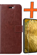 Nomfy Hoesje Geschikt voor Google Pixel 8a Hoes Bookcase Flipcase Book Cover Met Screenprotector - Hoes Geschikt voor Google Pixel 8a Hoesje Book Case - Bruin