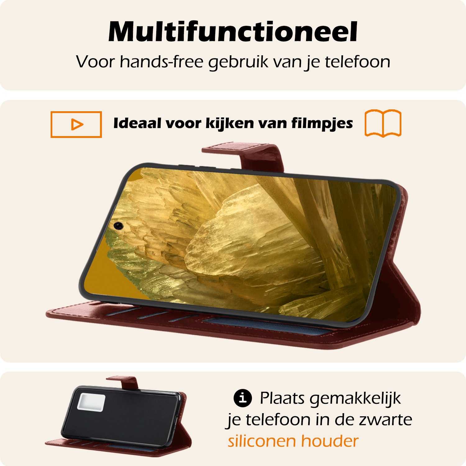 Nomfy Hoesje Geschikt voor Google Pixel 8a Hoes Bookcase Flipcase Book Cover Met Screenprotector - Hoes Geschikt voor Google Pixel 8a Hoesje Book Case - Bruin