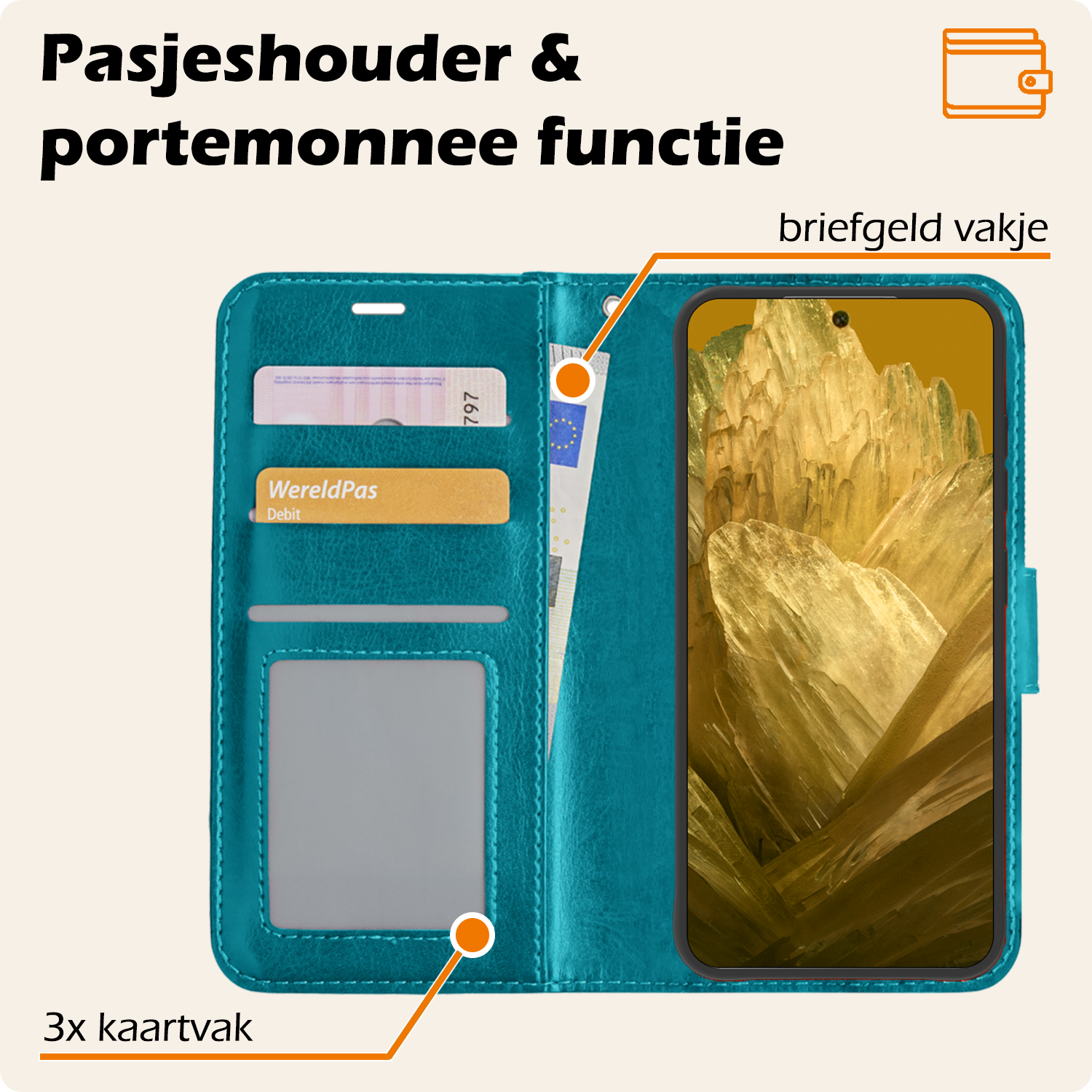 Nomfy Hoesje Geschikt voor Google Pixel 8a Hoes Bookcase Flipcase Book Cover - Hoes Geschikt voor Google Pixel 8a Hoesje Book Case - Turquoise