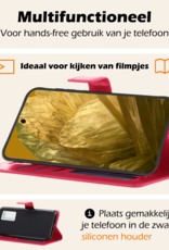 Nomfy Hoesje Geschikt voor Google Pixel 8a Hoes Bookcase Flipcase Book Cover - Hoes Geschikt voor Google Pixel 8a Hoesje Book Case - Donkerroze