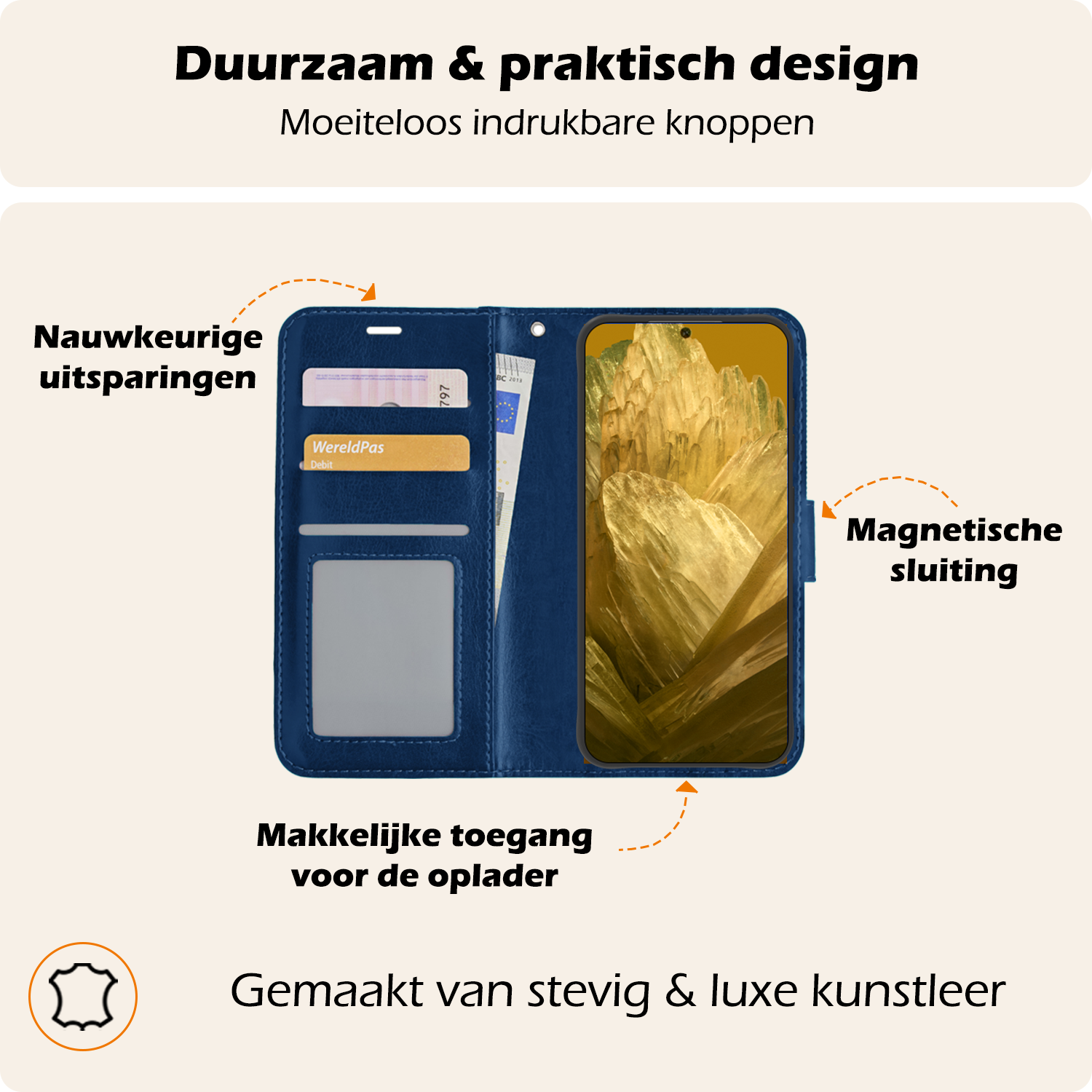 Nomfy Hoesje Geschikt voor Google Pixel 8a Hoes Bookcase Flipcase Book Cover - Hoes Geschikt voor Google Pixel 8a Hoesje Book Case - Donkerblauw