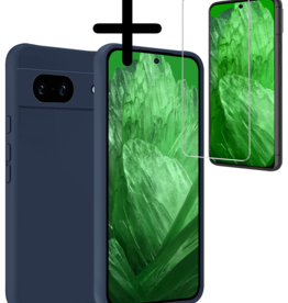 BASEY. BASEY. Google Pixel 8a Hoesje Siliconen Met Screenprotector - Donkerblauw
