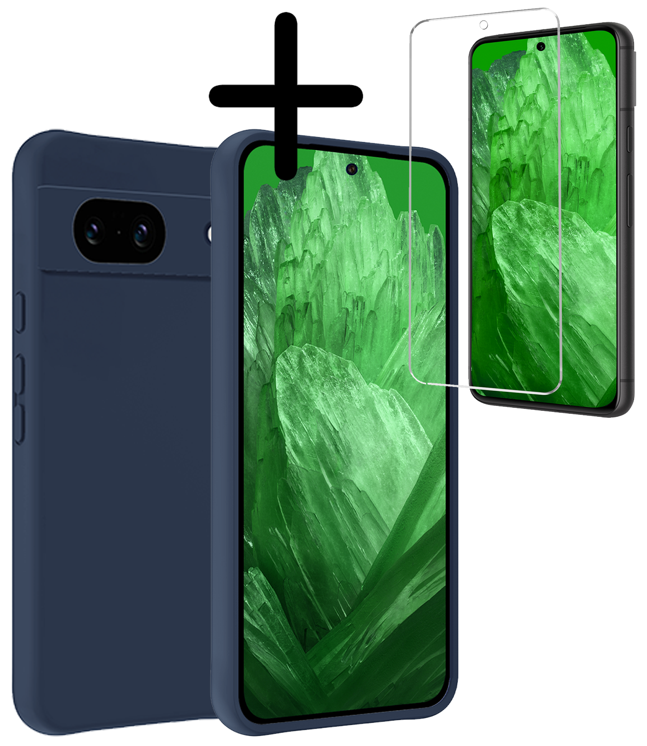 BASEY. Hoes Geschikt voor Google Pixel 8a Hoesje Siliconen Back Cover Case Met Screenprotector - Hoesje Geschikt voor Google Pixel 8a Hoes Cover Hoesje - Donkerblauw