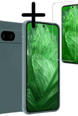 BASEY. Hoes Geschikt voor Google Pixel 8a Hoesje Siliconen Back Cover Case Met Screenprotector - Hoesje Geschikt voor Google Pixel 8a Hoes Cover Hoesje - Donkergroen