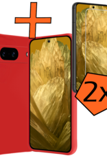 Nomfy Hoesje Geschikt voor Google Pixel 8a Hoesje Siliconen Cover Case Met 2x Screenprotector - Hoes Geschikt voor Google Pixel 8a Hoes Back Case - Rood