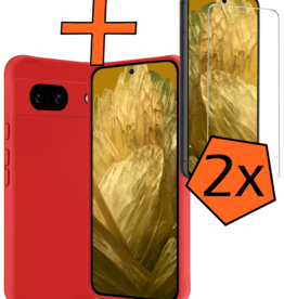 Nomfy Nomfy Google Pixel 8a Hoesje Siliconen Met 2x Screenprotector - Rood