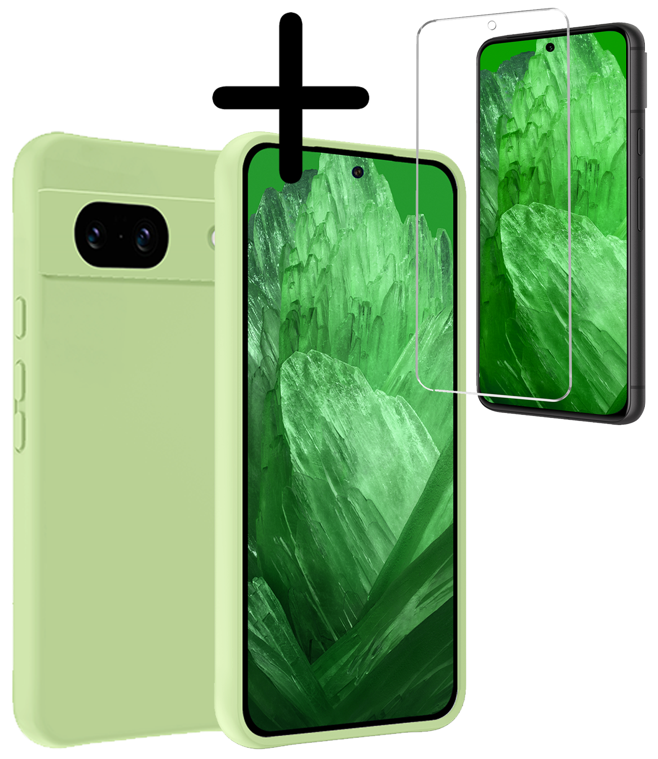 BASEY. Hoes Geschikt voor Google Pixel 8a Hoesje Siliconen Back Cover Case Met Screenprotector - Hoesje Geschikt voor Google Pixel 8a Hoes Cover Hoesje - Groen