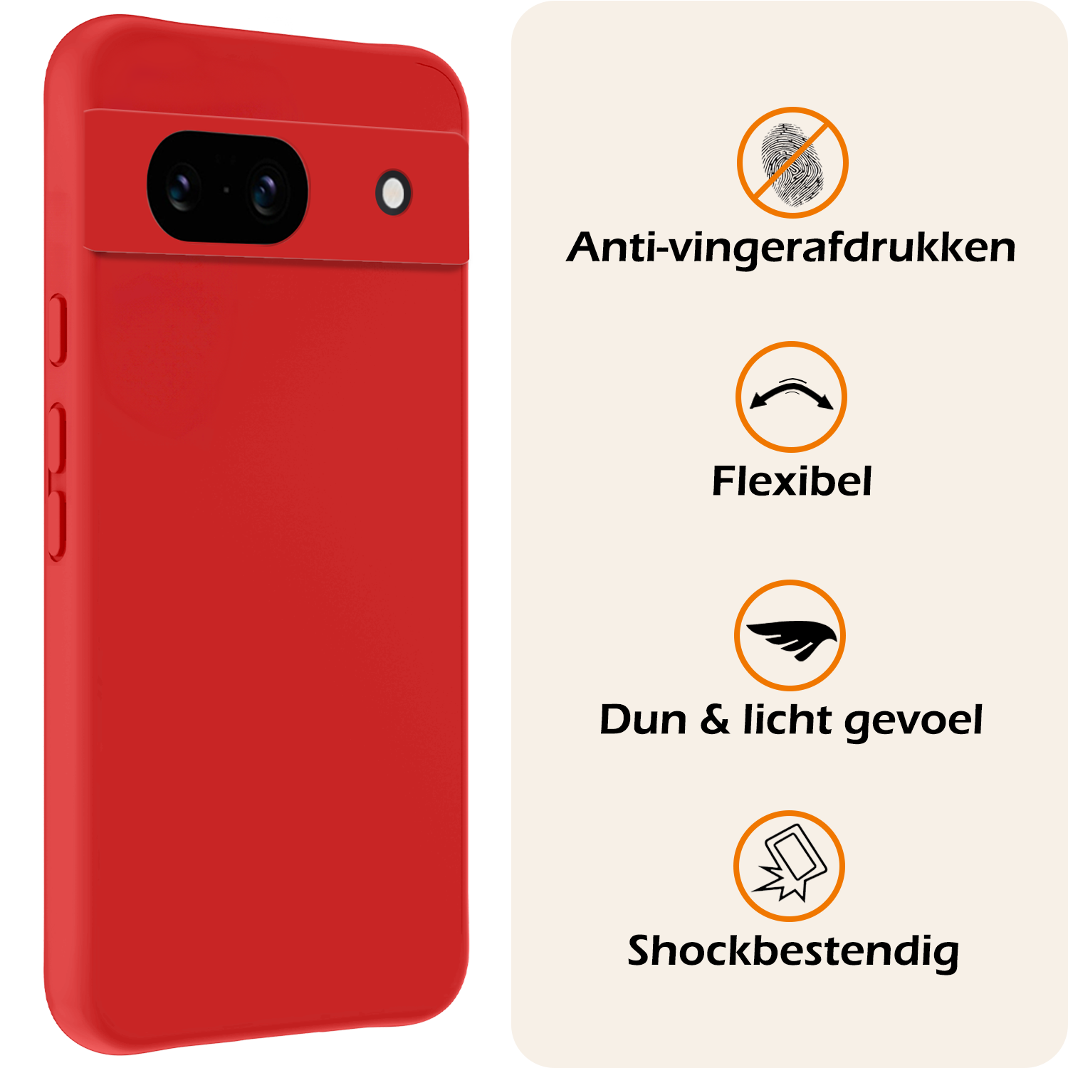 Nomfy Hoesje Geschikt voor Google Pixel 8a Hoesje Siliconen Cover Case Met 2x Screenprotector - Hoes Geschikt voor Google Pixel 8a Hoes Back Case - Rood